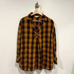 Easel Rust Plaid Long Sleeve Top
